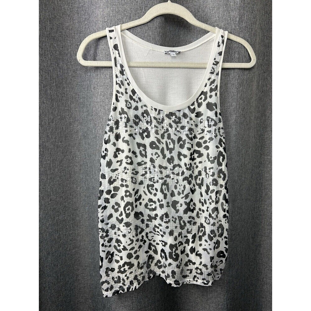 Express Women’s Animal Leopard Print Sequined Tank Top Size S Swiftie Sparkle